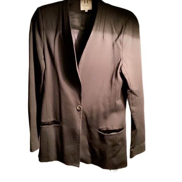 Halston Heritage Black Long Sleeve Pockets Blazer Sophisticated Suit Jacket 10 - Picture 1 of 4